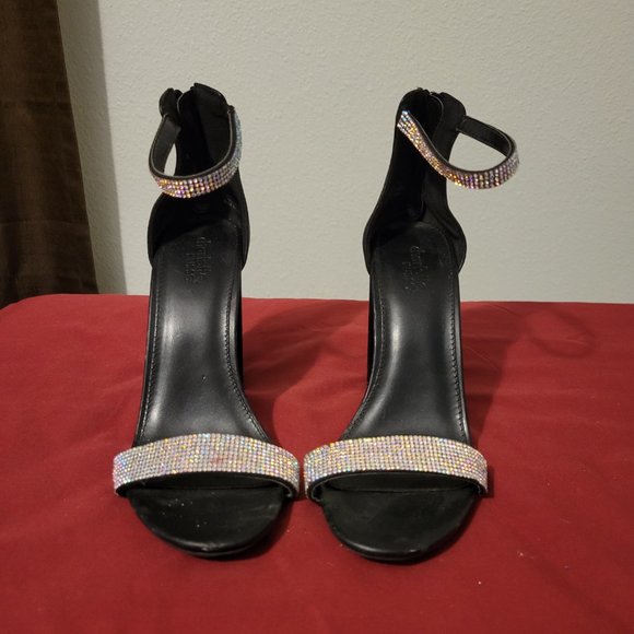 CHARLOTTE RUSSE Almie 02 Heels-BLACK WITH SEQUINED STRAP SIZE-8 - Picture 9 of 11